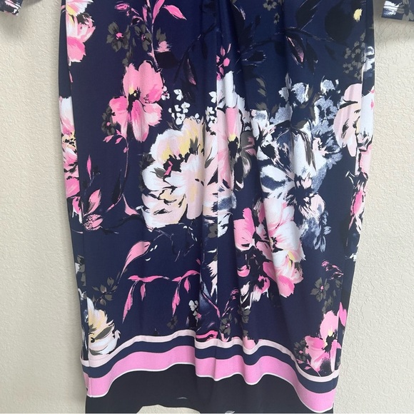 INC International Concepts Floral Dress Size Medium Navy Pink 3/4 Sleeve Sheath - Picture 5 of 6